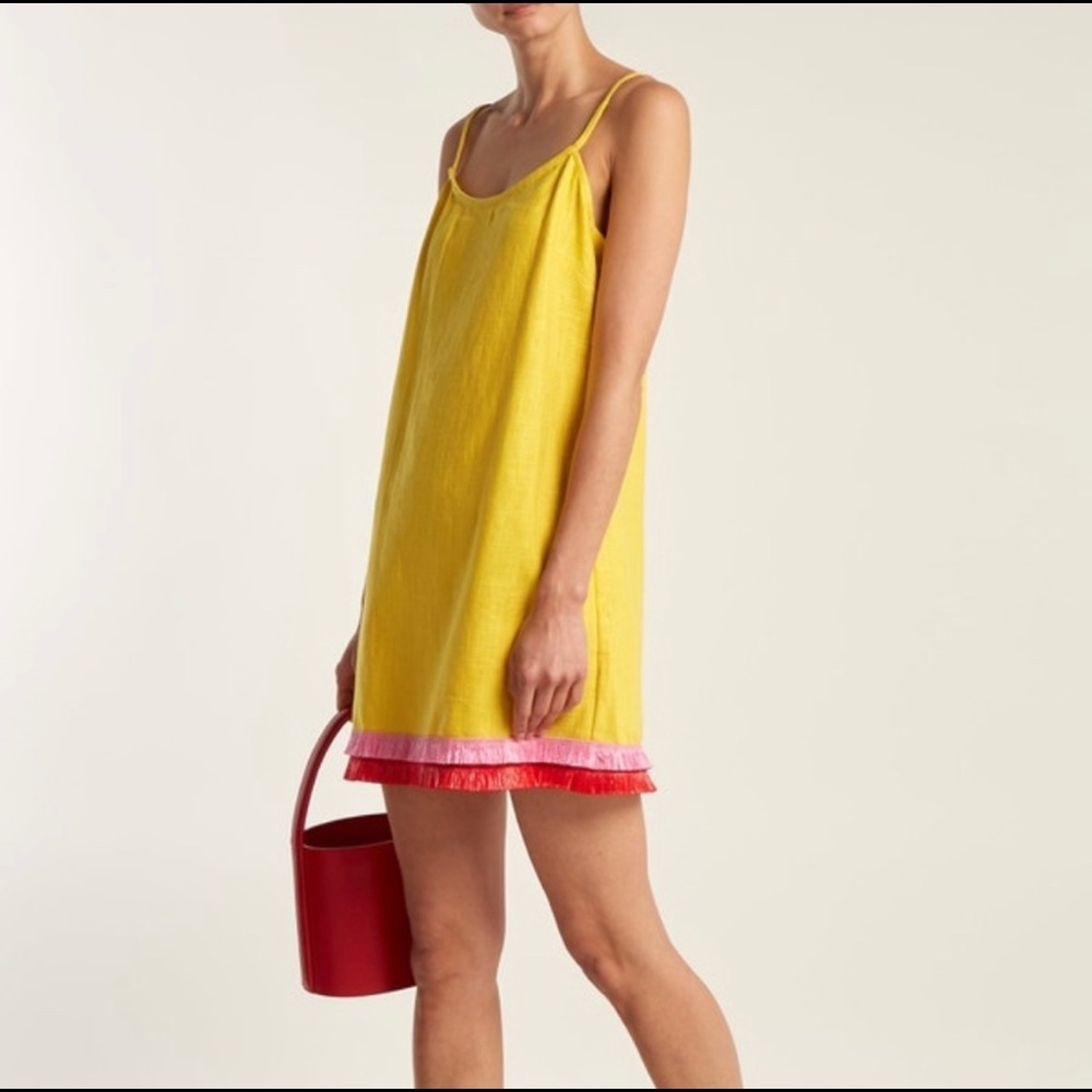 Staud Sonny Dress Linen-Blend Raffia Tassel Trim